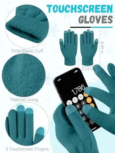 Winter Beanie Hat Scarf Gloves, Warm Fleece Knit Hat Long Scarf Neck Warmer Touch Screen Winter Gloves Set Gifts for Women - 4