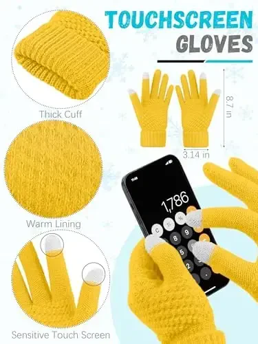 Winter Beanie Hat Scarf Gloves, Warm Fleece Knit Hats Touch Screen Gloves Neck Scarf Set Winter Gifts for Unisex Adult - 3