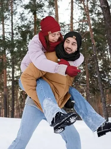 Winter Beanie Hat Scarf Gloves, Warm Fleece Knit Hats Touch Screen Gloves Neck Scarf Set Winter Gifts for Unisex Adult - 5