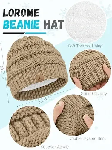 Winter Beanie Hat Scarf Gloves, Warm Fleece Knit Hats Touch Screen Gloves Neck Scarf Set Winter Gifts for Unisex Adult - 5