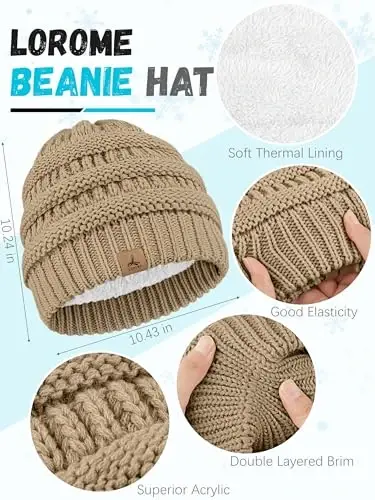 Winter Beanie Hat Scarf Gloves, Warm Fleece Knit Hats Touch Screen Gloves Neck Scarf Set Winter Gifts for Unisex Adult - 5