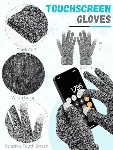 Kışlık Bere Şapka Eşarp Eldivenler, Sıcak Polar Örme Şapkalar Dokunmatik Ekran Eldivenleri Boyun Eşarp Seti Unisex Yetişkin için Kış Hediyeleri - 3