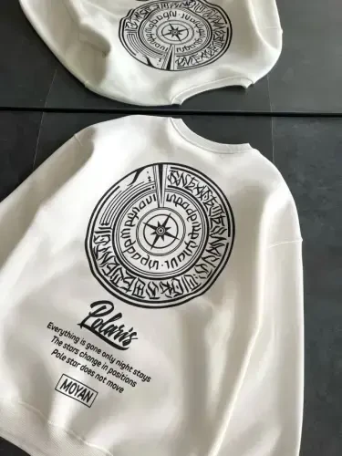 Kışlık Bisiklet Yaka Ön Ve Arka Baskılı SweatShirt - Beyaz - 4