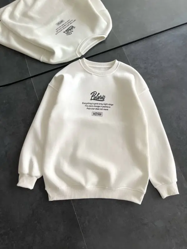 Kışlık Bisiklet Yaka Ön Ve Arka Baskılı SweatShirt - Beyaz - BÜYÜKBEDENIZ