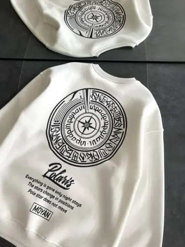 Kışlık Bisiklet Yaka Ön Ve Arka Baskılı SweatShirt - Beyaz - 4