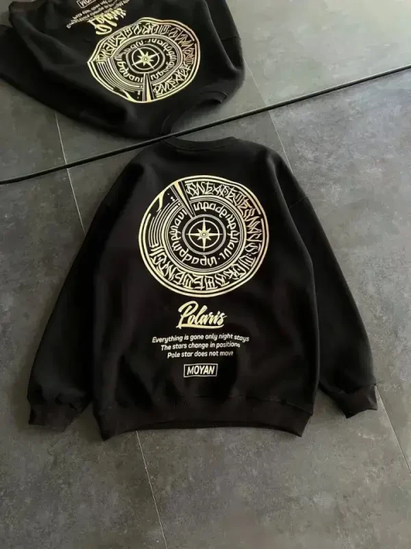 Kışlık Bisiklet Yaka Ön Ve Arka Baskılı SweatShirt - Siyah - 2