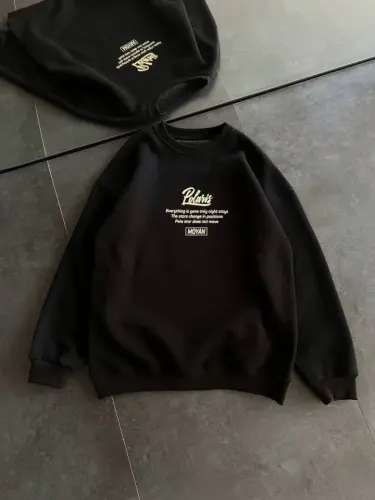 Kışlık Bisiklet Yaka Ön Ve Arka Baskılı SweatShirt - Siyah - 1