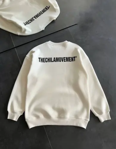 Kışlık Bisiklet Yaka Oversize Baskılı SweatShirt - Beyaz - BÜYÜKBEDENIZ (1)