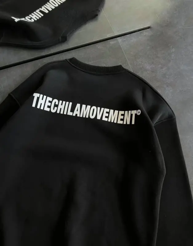 Kışlık Bisiklet Yaka Oversize Baskılı SweatShirt - Siyah - BÜYÜKBEDENIZ