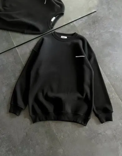 Kışlık Bisiklet Yaka Oversize Baskılı SweatShirt - Siyah - 3