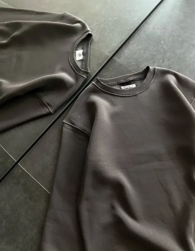 Kışlık Bisiklet Yaka Üç İplik Basic SweatShirt - Füme - 2