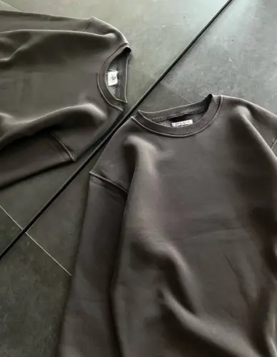 Kışlık Bisiklet Yaka Üç İplik Basic SweatShirt - Füme - BÜYÜKBEDENIZ (1)