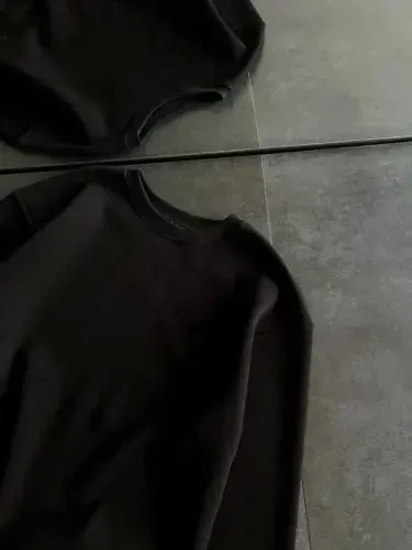 Kışlık Bisiklet Yaka Üç İplik Basic SweatShirt - Siyah - BÜYÜKBEDENIZ (1)