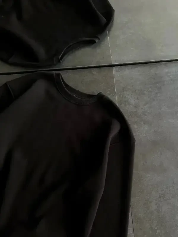 Kışlık Bisiklet Yaka Üç İplik Basic SweatShirt - Siyah - 2