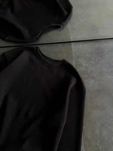 Kışlık Bisiklet Yaka Üç İplik Basic SweatShirt - Siyah - BÜYÜKBEDENIZ (1)