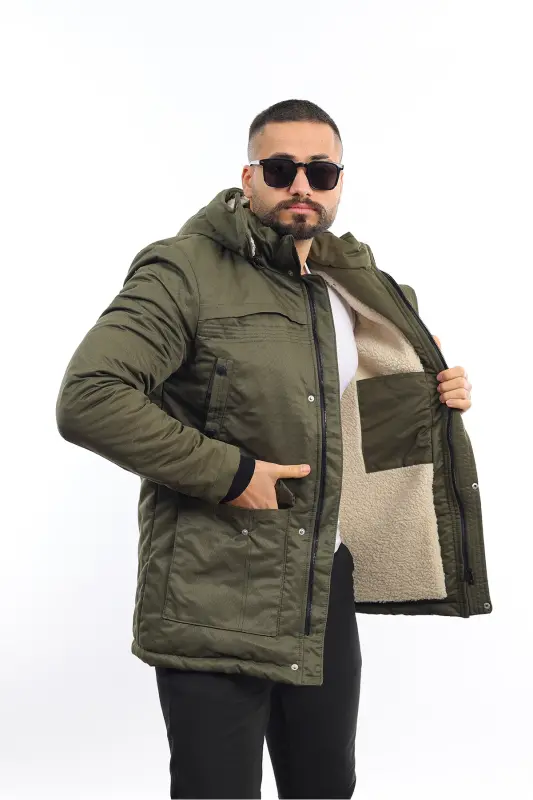 Kışlık Içi Kürklü Erkek Kaban-HAKİ - 3