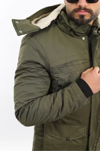 Kışlık Içi Kürklü Erkek Kaban-HAKİ - 4