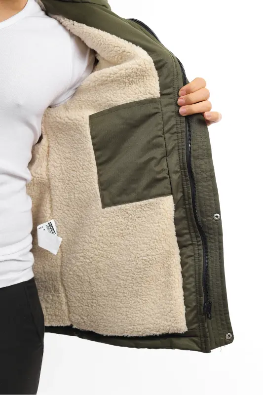 Kışlık Içi Kürklü Erkek Kaban-HAKİ - 6