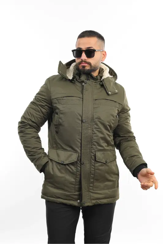 Kışlık Içi Kürklü Erkek Kaban - HAKİ - 1