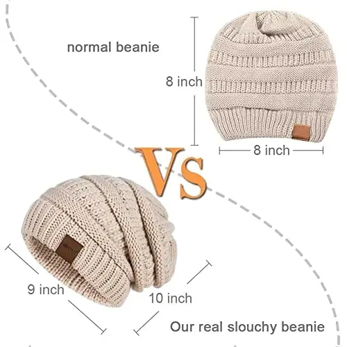 Slouchy Women's Winter 3 Pieces Beanie Hat Women Men Oversized Warm Knitted Women's Hat Winter Thick for Cold Weather - 1