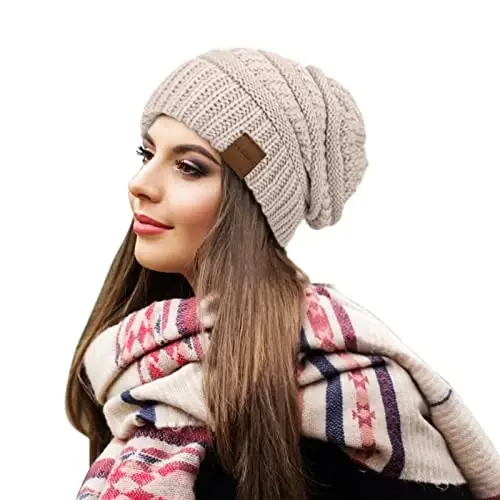 Slouchy Women's Winter 3 Pieces Beanie Hat Women Men Oversized Warm Knitted Women's Hat Winter Thick for Cold Weather - 2