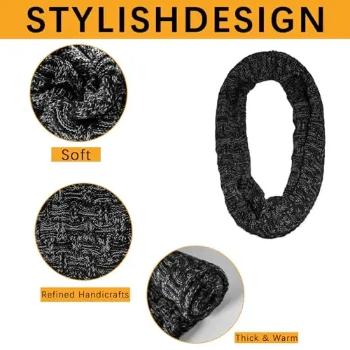 Warm Scarf for Winter Women & Men, Knit Wool Loop Infinity Scarves Thick & Chunky Neck Warmer For Cold Weather U-SY-WS7 - 3