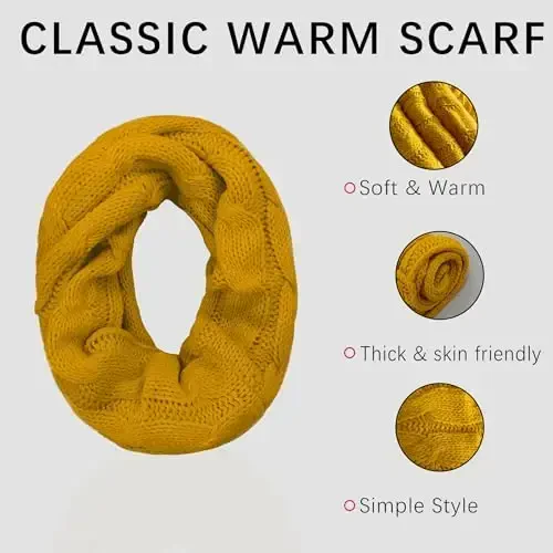 Warm Scarf for Winter Women & Men, Knit Wool Loop Infinity Scarves Thick & Chunky Neck Warmer For Cold Weather U-SY-WS7 - 3