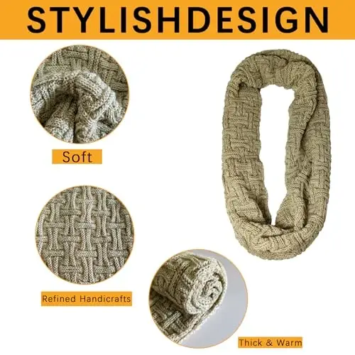 Warm Scarf for Winter Women & Men, Knit Wool Loop Infinity Scarves Thick & Chunky Neck Warmer For Cold Weather U-SY-WS7 - 3