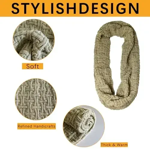 Warm Scarf for Winter Women & Men, Knit Wool Loop Infinity Scarves Thick & Chunky Neck Warmer For Cold Weather U-SY-WS7 - 3