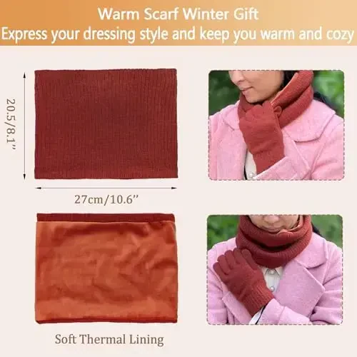 Warm Scarf for Winter Women & Men, Knit Wool Loop Infinity Scarves Thick & Chunky Neck Warmer For Cold Weather U-SY-WS7 - 4