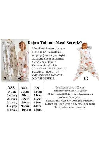 Kışlık Pamuklu Pazen Uyku Tulumu , 1 Tog Organik Çocuk Ve Bebek Uyku Tulumu, Kolsuz Unisex Tulum - Tavşanlı - 9