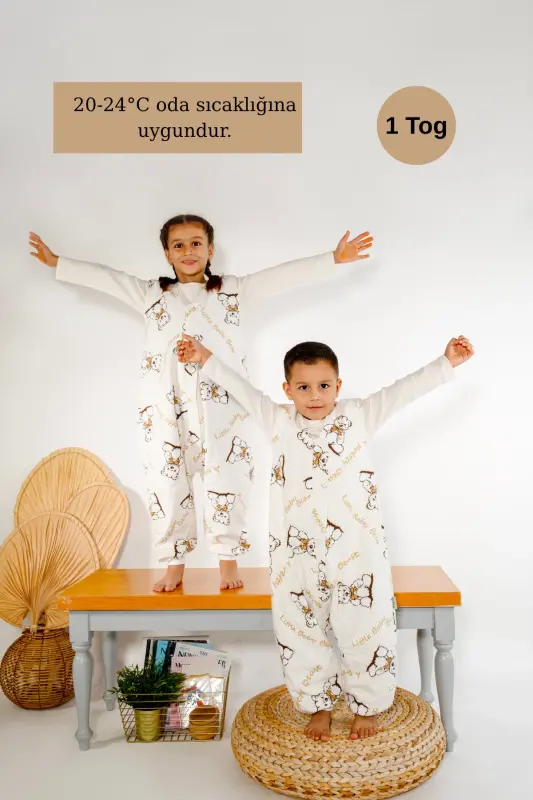Kışlık Pamuklu Pazen Uyku Tulumu , 1 Tog Organik Çocuk Ve Bebek Uyku Tulumu, Kolsuz Unisex Tulum - Kahverengi - 2