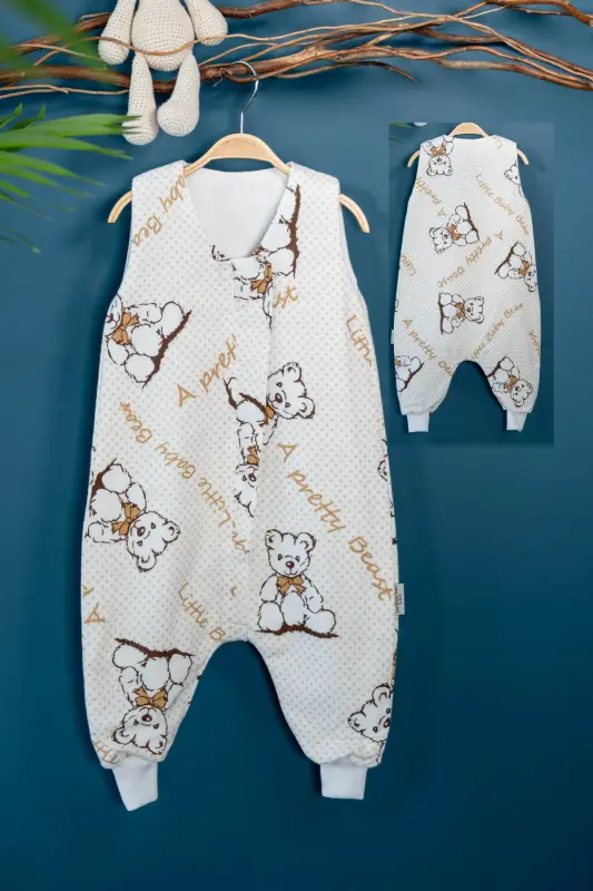 Kışlık Pamuklu Pazen Uyku Tulumu , 1 Tog Organik Çocuk Ve Bebek Uyku Tulumu, Kolsuz Unisex Tulum-Kahverengi - 5