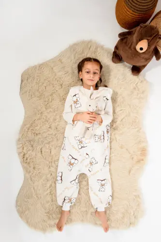 Kışlık Pamuklu Pazen Uyku Tulumu , 1 Tog Organik Çocuk Ve Bebek Uyku Tulumu, Kolsuz Unisex Tulum-Kahverengi - 7