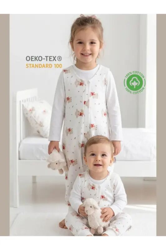 Kışlık Pamuklu Pazen Uyku Tulumu , 1 Tog Organik Çocuk Ve Bebek Uyku Tulumu, Kolsuz Unisex Tulum - Kuzucuk - Las Vivas Kids