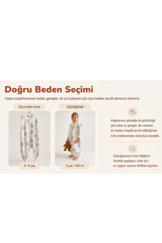 Kışlık Pamuklu Pazen Uyku Tulumu , 1 Tog Organik Çocuk Ve Bebek Uyku Tulumu, Kolsuz Unisex Tulum - Kuzucuk - 4