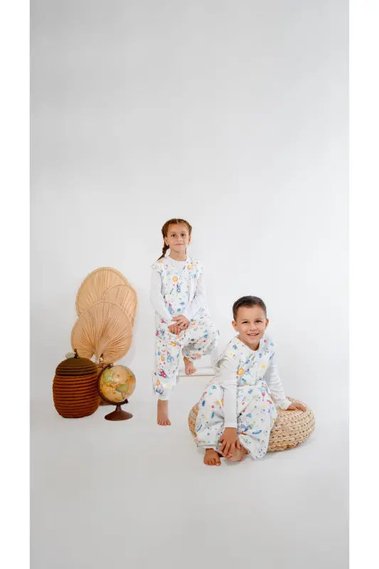 Kışlık Pamuklu Pazen Uyku Tulumu , 1 Tog Organik Çocuk Ve Bebek Uyku Tulumu, Kolsuz Unisex Tulum-Mavi - 6