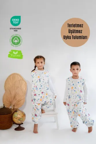 Kışlık Pamuklu Pazen Uyku Tulumu , 1 Tog Organik Çocuk Ve Bebek Uyku Tulumu, Kolsuz Unisex Tulum - Mavi 