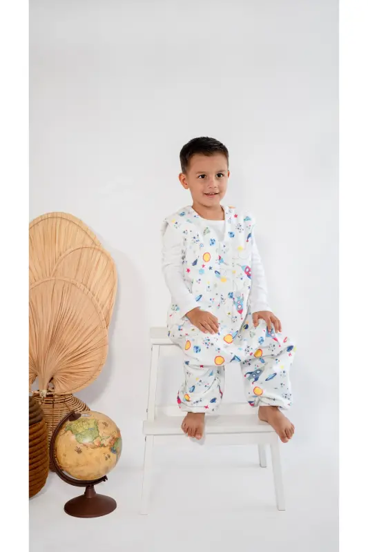 Kışlık Pamuklu Pazen Uyku Tulumu , 1 Tog Organik Çocuk Ve Bebek Uyku Tulumu, Kolsuz Unisex Tulum-Mavi - 2