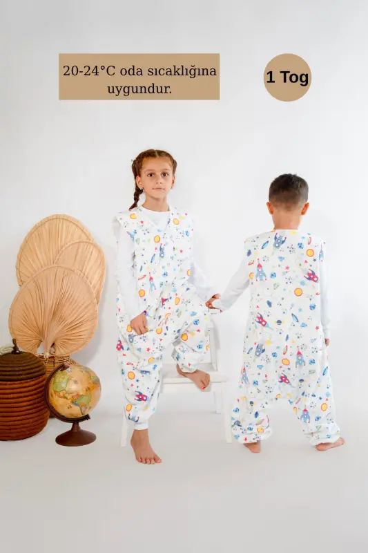 Kışlık Pamuklu Pazen Uyku Tulumu , 1 Tog Organik Çocuk Ve Bebek Uyku Tulumu, Kolsuz Unisex Tulum-Mavi - 3