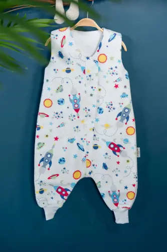 Kışlık Pamuklu Pazen Uyku Tulumu , 1 Tog Organik Çocuk Ve Bebek Uyku Tulumu, Kolsuz Unisex Tulum-Mavi - 4