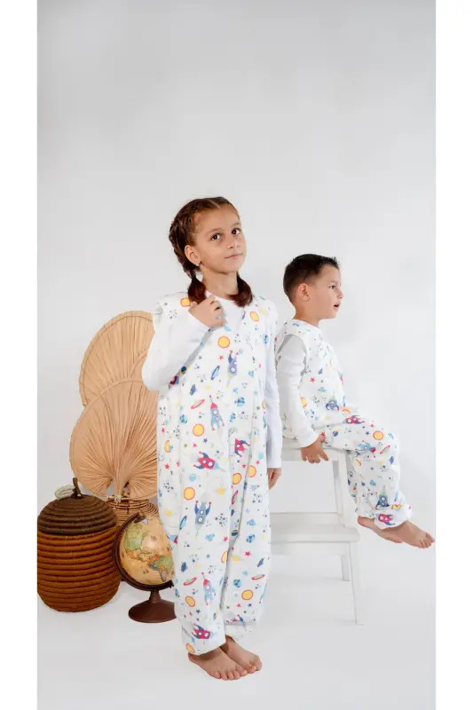 Kışlık Pamuklu Pazen Uyku Tulumu , 1 Tog Organik Çocuk Ve Bebek Uyku Tulumu, Kolsuz Unisex Tulum-Mavi - 7