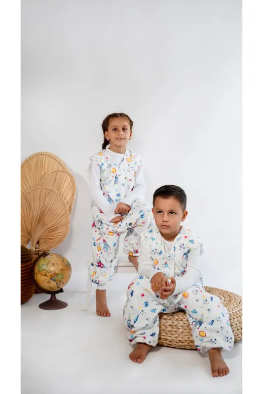 Kışlık Pamuklu Pazen Uyku Tulumu , 1 Tog Organik Çocuk Ve Bebek Uyku Tulumu, Kolsuz Unisex Tulum-Mavi - 8