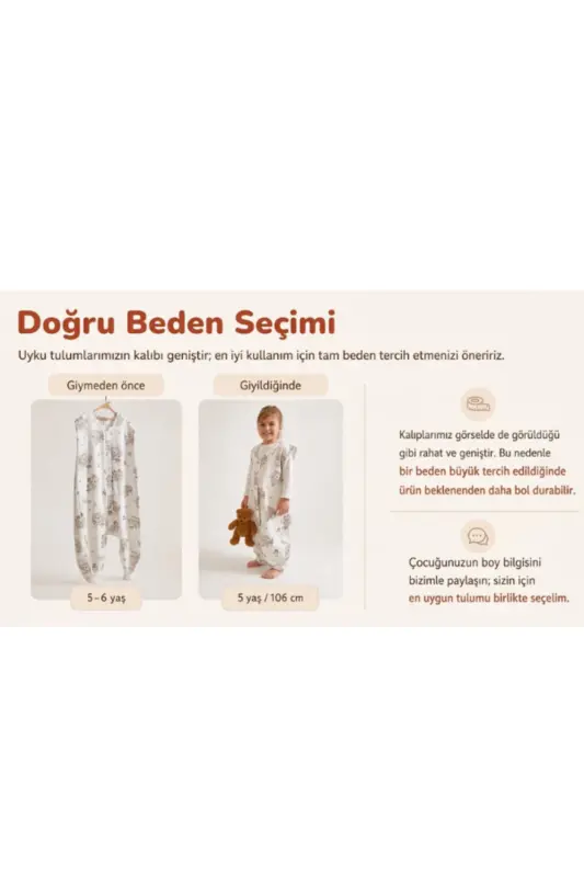 Kışlık Pamuklu Pazen Uyku Tulumu , 1 Tog Organik Çocuk Ve Bebek Uyku Tulumu, Kolsuz Unisex Tulum - Tavşanlı - 4