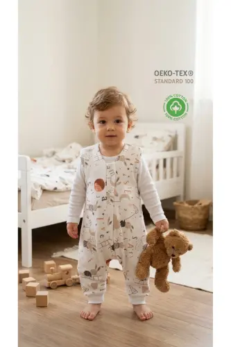 Kışlık Pamuklu Pazen Uyku Tulumu , 1 Tog Organik Çocuk Ve Bebek Uyku Tulumu, Kolsuz Unisex Tulum - Tavşanlı - 7