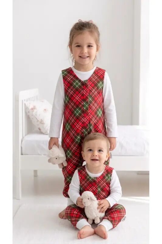 Kışlık Pamuklu Pazen Uyku Tulumu , 1 Tog Organik Çocuk Ve Bebek Uyku Tulumu, Kolsuz Unisex Tulum - Yeniyıl - Las Vivas Kids