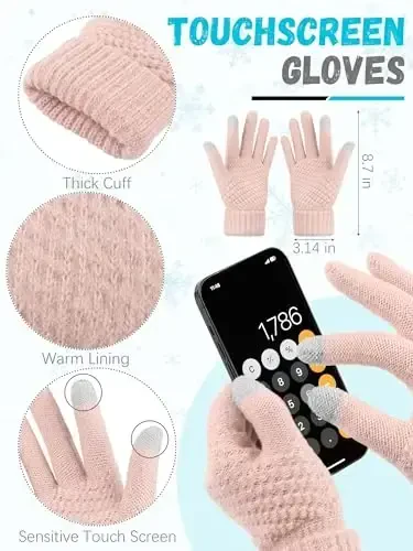 Winter Hat Scarf Gloves and Ear Warmer, Warm Knit Beanie Hat Touch Screen Gloves Set Winter Gifts Neck Scarves for Women - 3