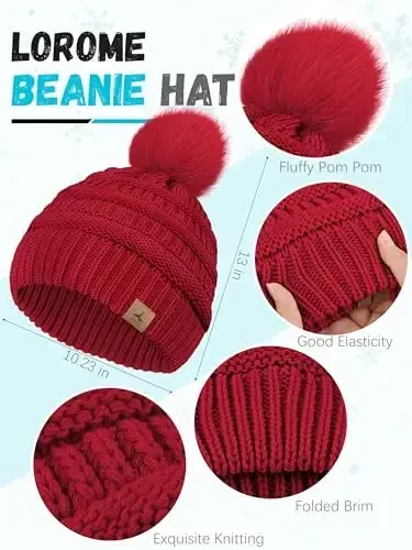 Winter Hat Scarf Gloves and Ear Warmer, Warm Knit Beanie Hat Touch Screen Gloves Set Winter Gifts Neck Scarves for Women - 2