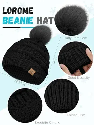 Winter Hat Scarf Gloves and Ear Warmer, Warm Knit Beanie Hat Touch Screen Gloves Set Winter Gifts Neck Scarves for Women - 2