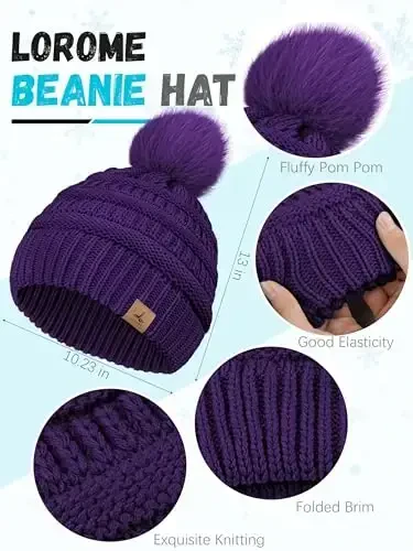 Winter Hat Scarf Gloves and Ear Warmer, Warm Knit Beanie Hat Touch Screen Gloves Set Winter Gifts Neck Scarves for Women - 2